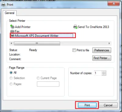 Managing Windows user permissions for XPS document writer - Screenshot
