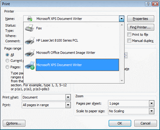 Microsoft XPS document writer - Screenshot