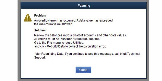 Overflow in QuickBooks Desktop - Screenshot
