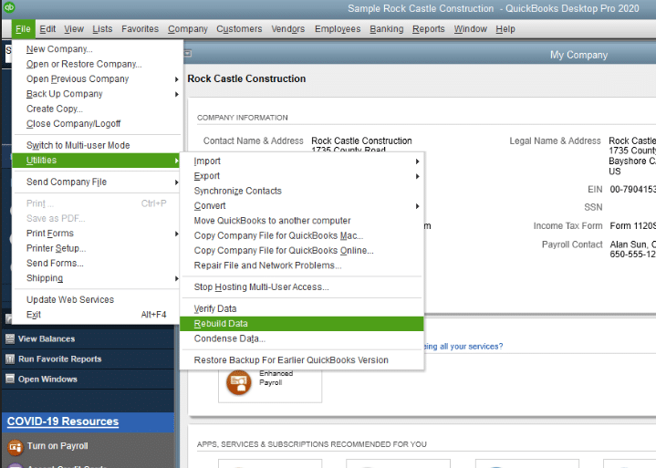 Rebuilding the data file - Screenshot