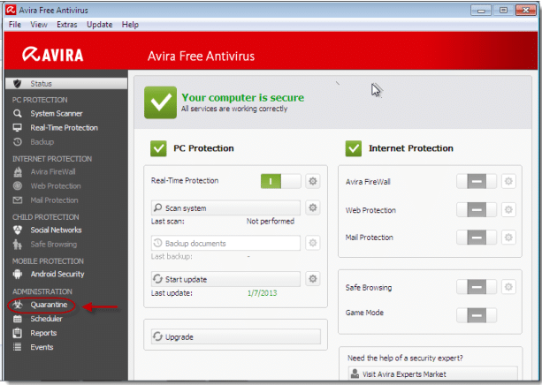 Restoring QuickBooks files from quarantine - Screenshot