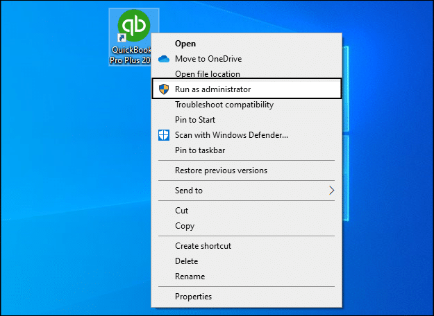 Run QuickBooks as Administrator - Screenshot 1
