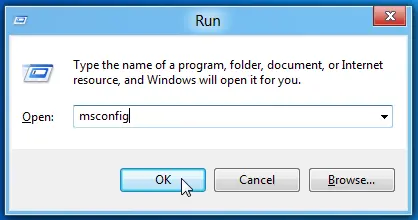Type msconfig in Run box - Screenshot