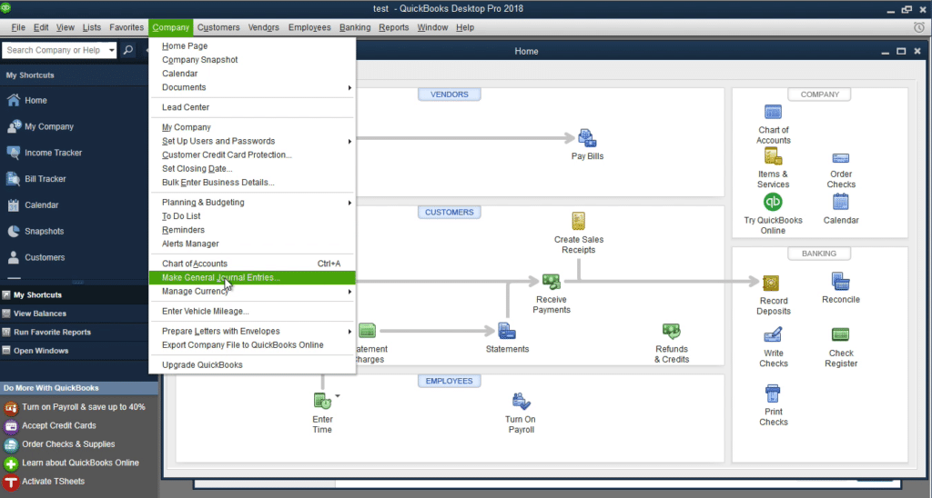 Create a general journal entries - Screenshot
