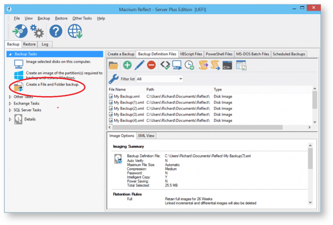 Create backup files in different location-screenshot