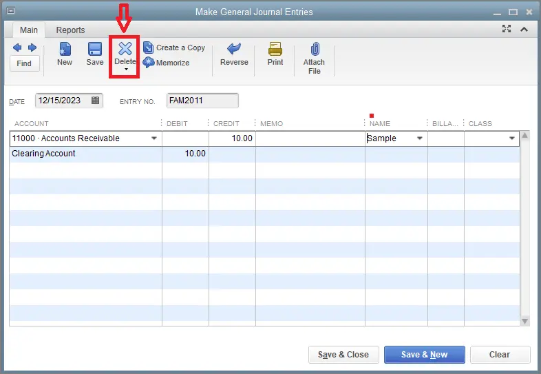 Deleting a journal entry - Screenshot