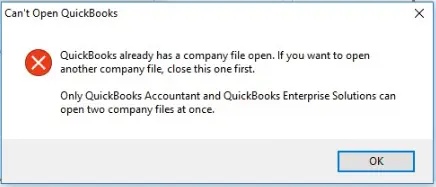 QuickBooks can not open error message - Screenshot