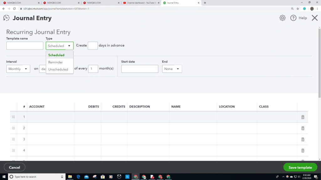 Selecting to make recurring journal entry schedule - Screenshot
