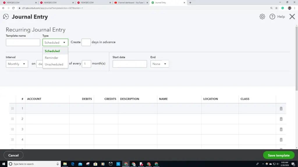 Selecting to make recurring journal entry schedule - Screenshot