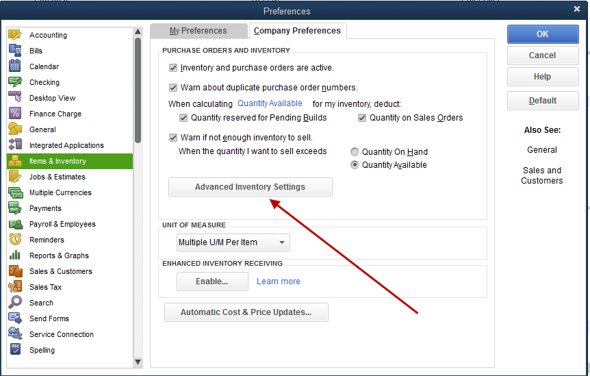 Advanced Inventory Settings - Screenshot