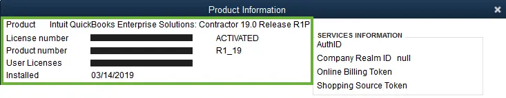 Product Information of QuickBooks desktop - Screenshot