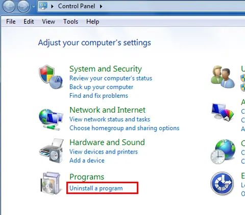 Uninstall a program - Screenshot