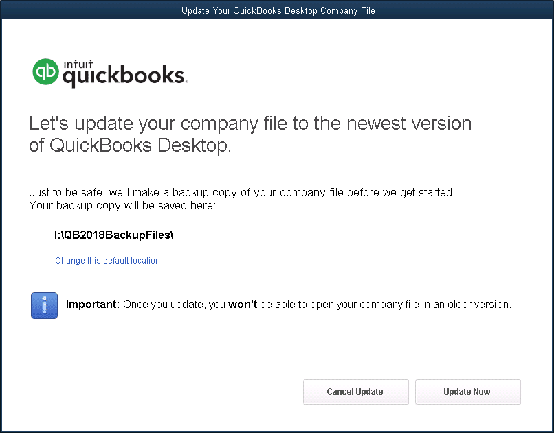 Update the QuickBooks company file to the newer version - Screenshot
