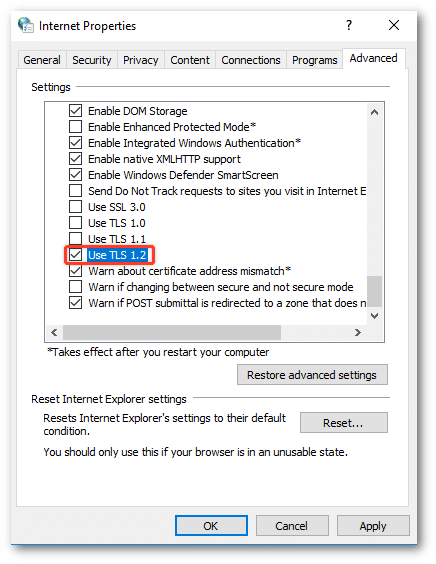 Check the TLS 1.2 - Screenshot