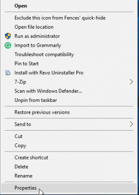 Choose Properties in QuickBooks - Screenshot