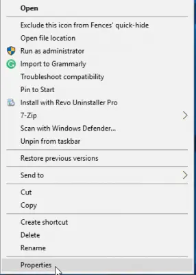 Choose Properties in QuickBooks - Screenshot