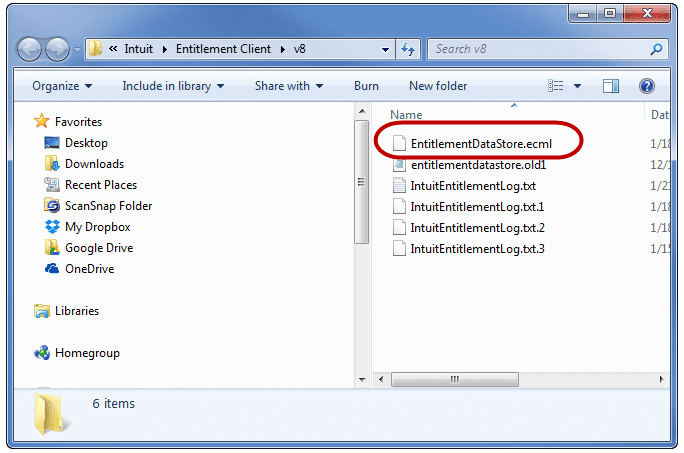 Delete the ‘EntitlementDataStore.ecml’-file - Screenshot