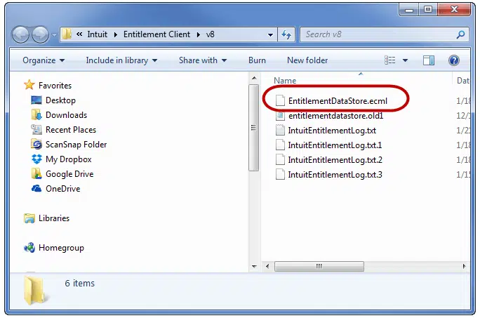 Delete the ‘EntitlementDataStore.ecml’-file - Screenshot