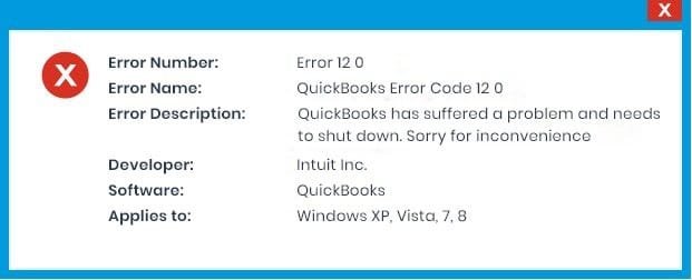 QuickBooks Error Code 12, 0 - Screenshot