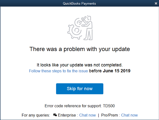 QuickBooks Error TD500 (There was a problem with your update) - Screenshot