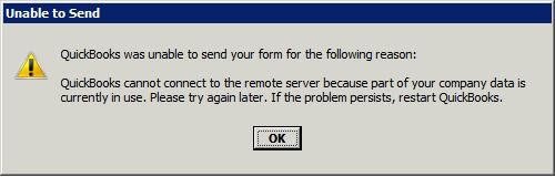 QuickBooks is unable to send your form - Screenshot
