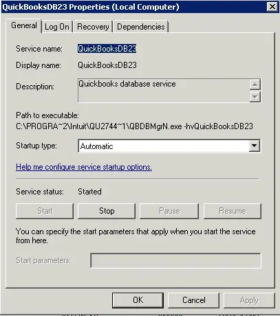 QuickBooksDB3 properties tab - Screenshot