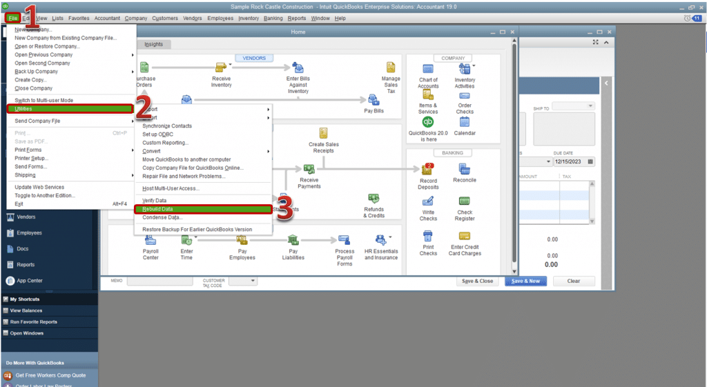 Run rebuild data utility - Screenshot
