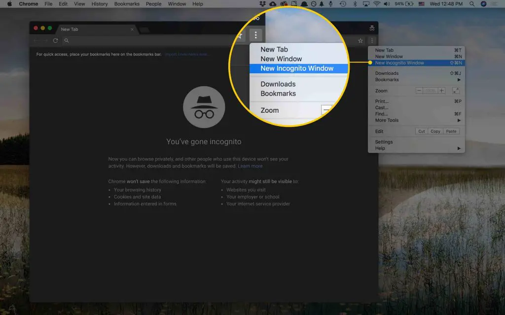 Using Incognito window - Screenshot