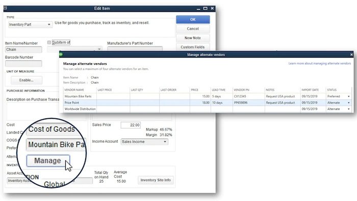 Alternate vendor reports feature - Screenshot Image