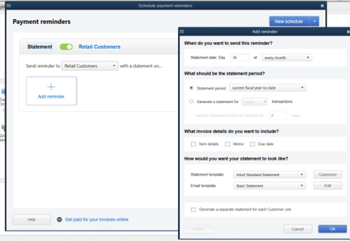 Automated Statements or Payment Reminders option - Screenshot Image