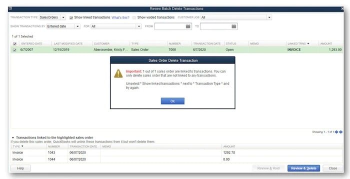 Batch delete sales orders feature - Screenshot Image