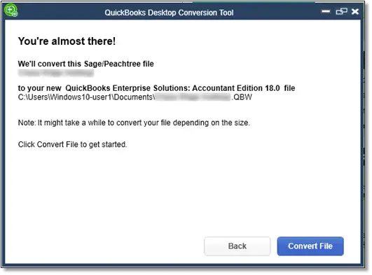 Convert the company file - Screenshot Image