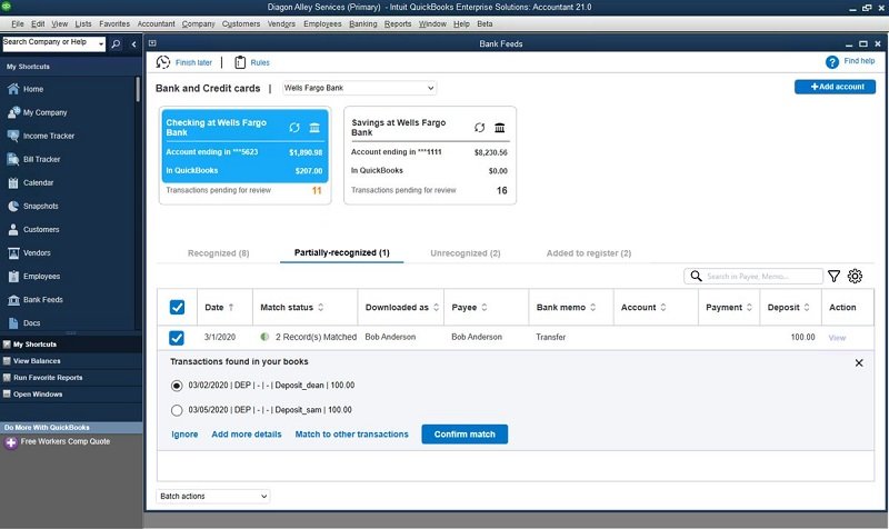 Improved Bank feeds option - Screenshot Image