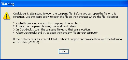 QuickBooks Error code 6176 - Screenshot Image