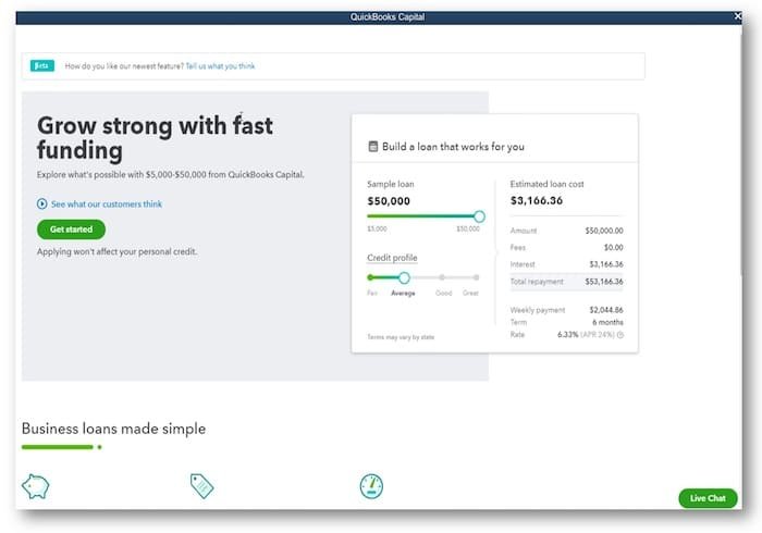 QuickBooks capital funding- Screenshot Image