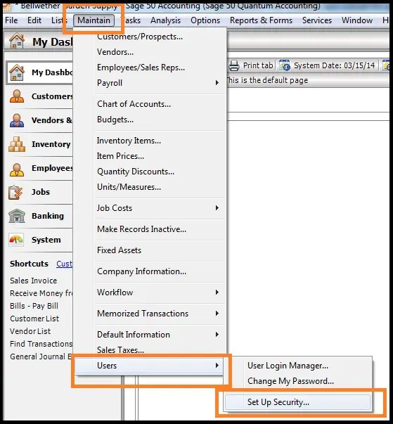 Set up the data access credentials in Sage - Screenshot