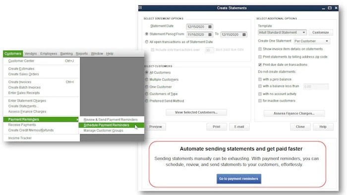 Automated send statements option - Screenshot Image