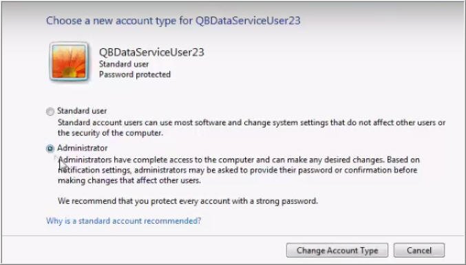 Change the account type - Screenshot Image