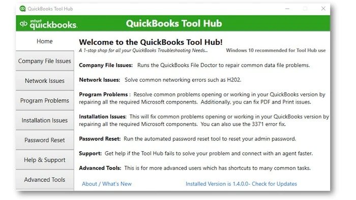 New QuickBooks Tool hub program option - Screenshot