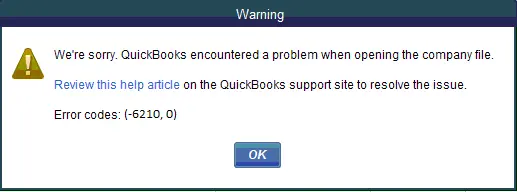 QuickBooks error code 6210 - Screenshot Image