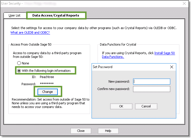 Setting up the Sage 50 - Screenshot Image