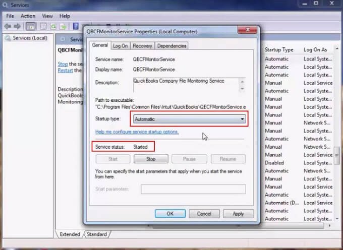 Start QuickBooks Service Option - Screenshot Image