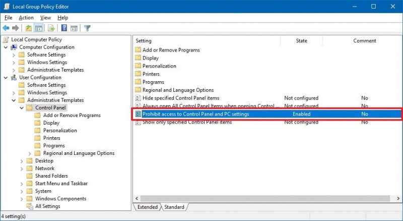Prohibit non-administrators - Screenshot Image