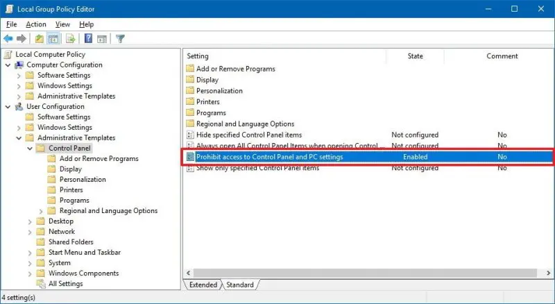 Prohibit non-administrators - Screenshot Image