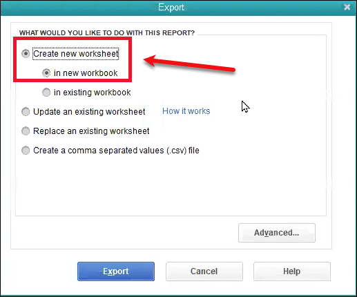 Create new worksheet - Screenshot Image