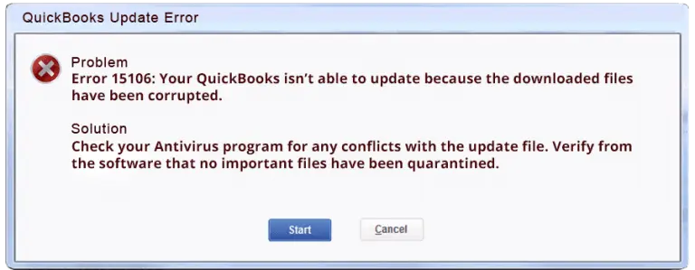 QuickBooks Error 15106 (The update program cannot be opened) - Featuring Image