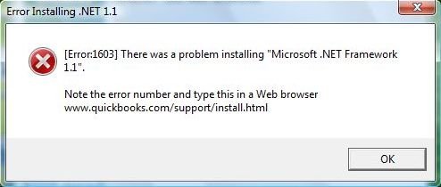 QuickBooks error code 1603 - Screenshot Image