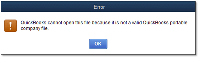 Cannot open QuickBooks portable company file - Screenshot Image