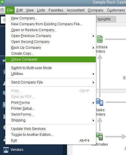 Close company file - Screenshot Image