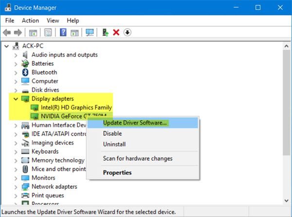 Update video card drivers to recent release - Screenshot Image